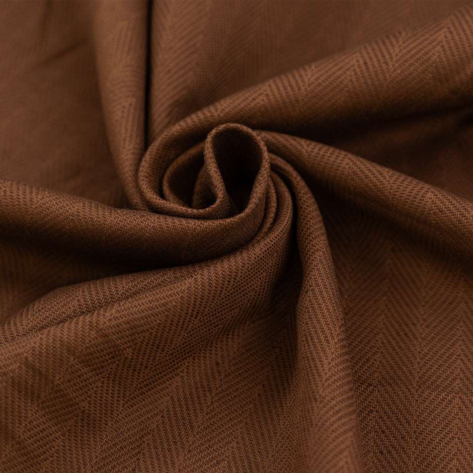 Stiff brown herringbone cotton and linen fabric. High quality deadstock.