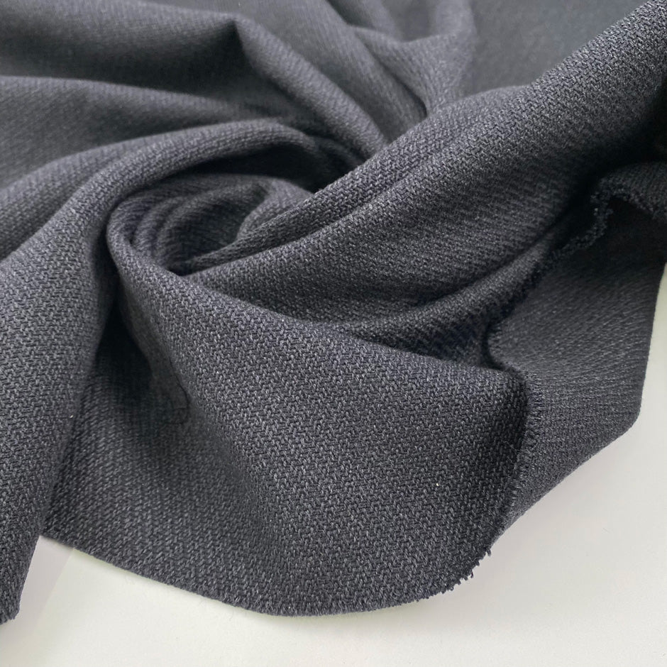 Cotton and wool jacquard, gray, textured. High quality deadstock fabric.