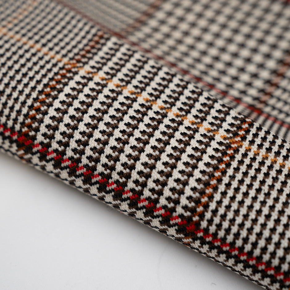 Prince Of Wales Rigid Pure Wool. High-quality deadstock fabric collected in Stock from a Maison de Couture in Italy.