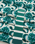 Printed Polyester With A Green And Blue Flower Design