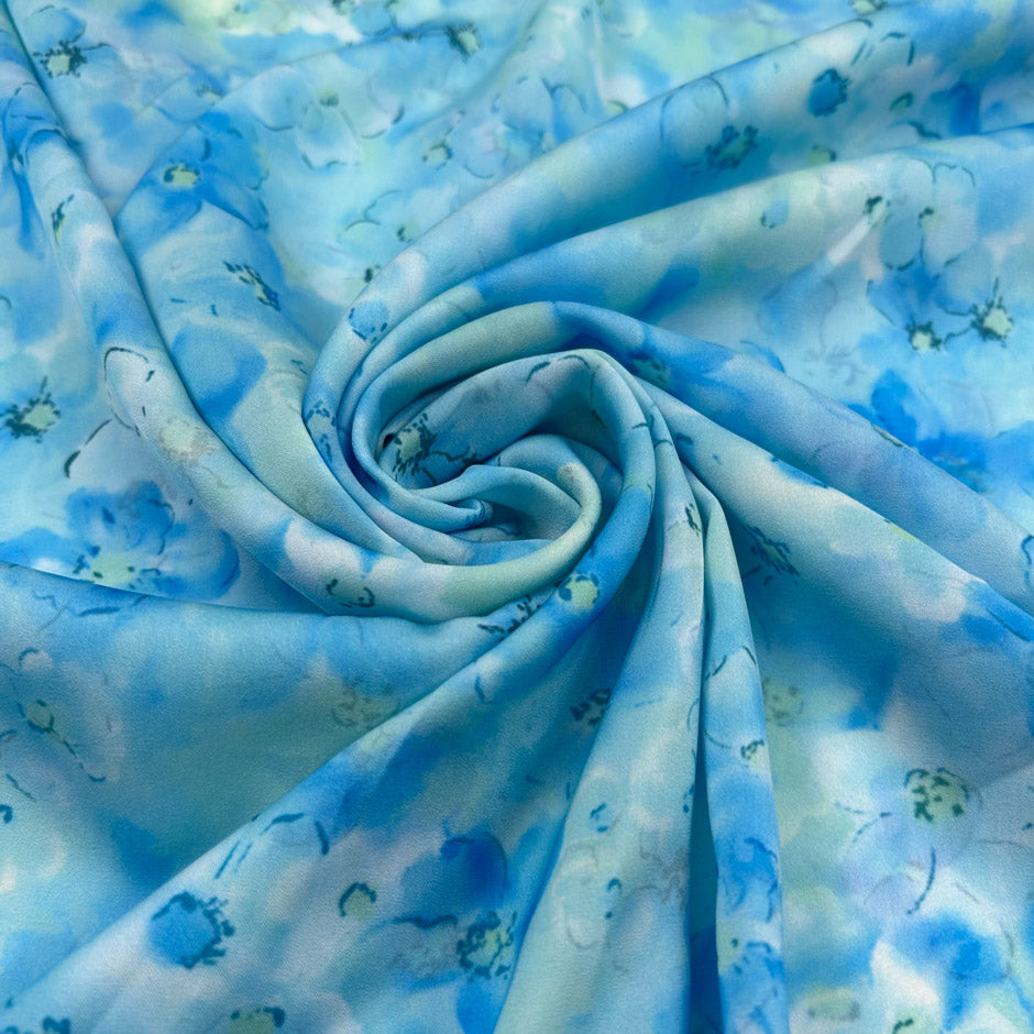 Light Blue Polyester Satin With A Floral Print