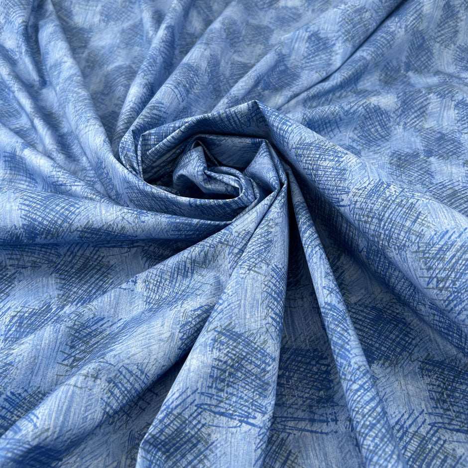 Light Blue Cotton Popeline With An Abstract Checked Print - Sample