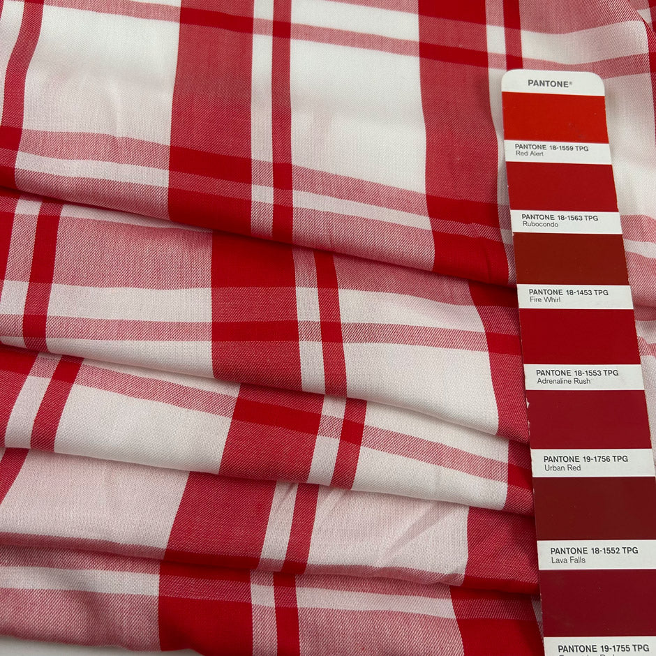 Light White Viscose With Red Checked Print