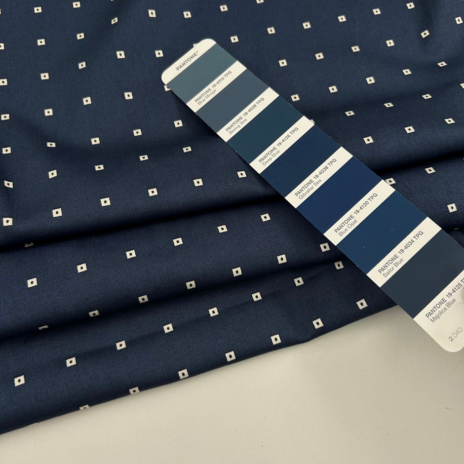 Blue Geometric Printed Cotton Sateen