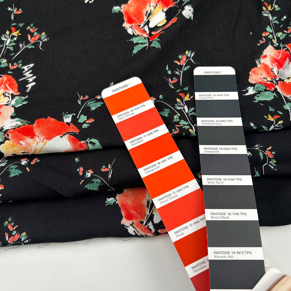 Black And Red Printed Viscose Crepe