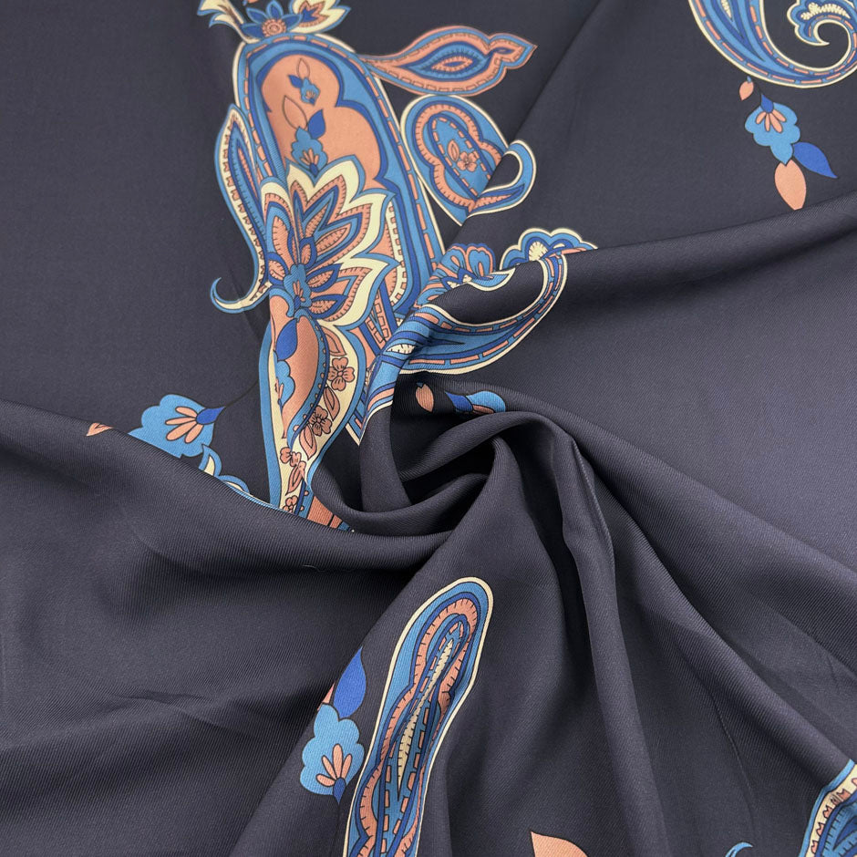 Blue Printed Viscose Twill