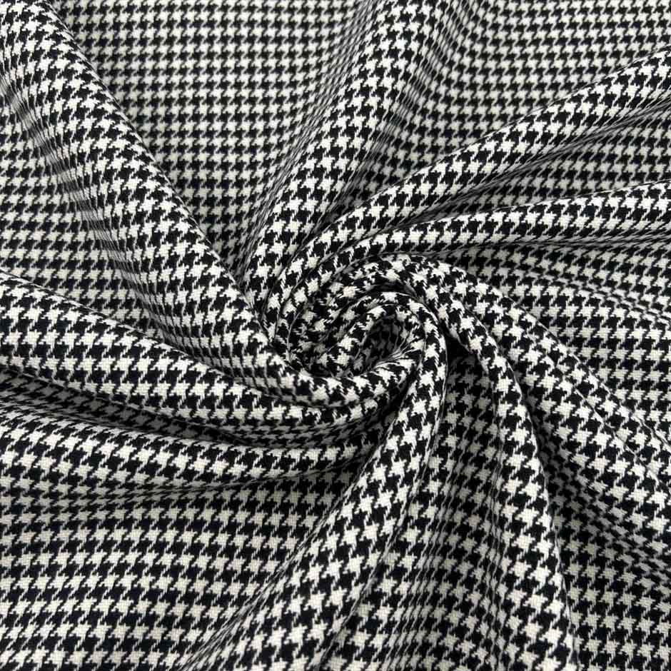 White And Black Houndstooth Wool