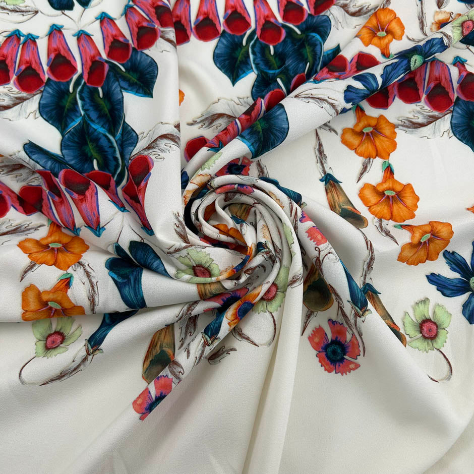 White Polyester With A Floral Print