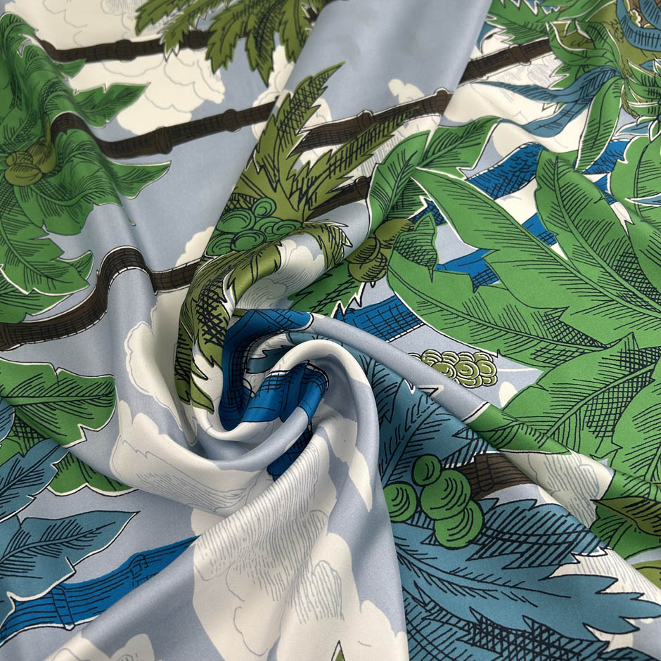 Figurative Pattern Printed Silk Twill