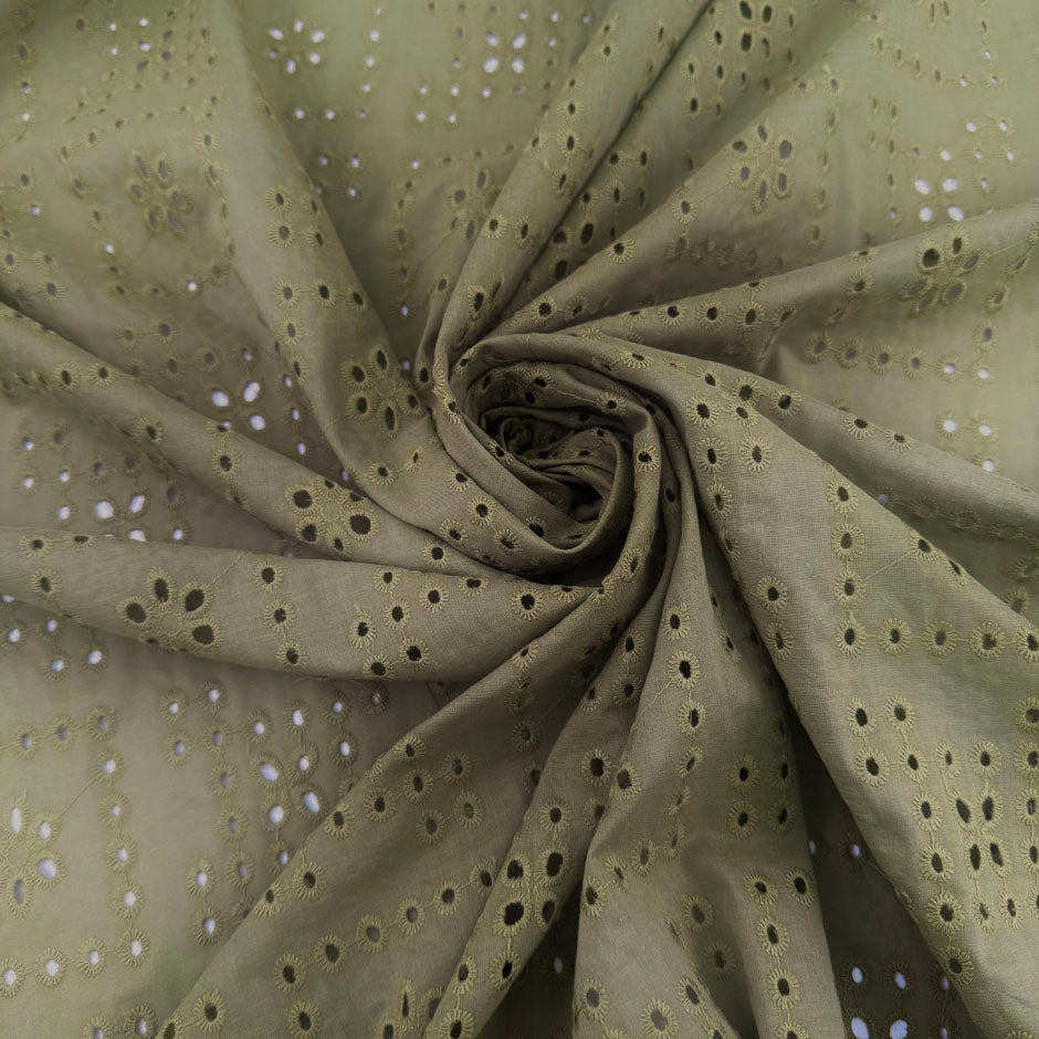 Green Sangallo Lace With A Geometric Embroidery