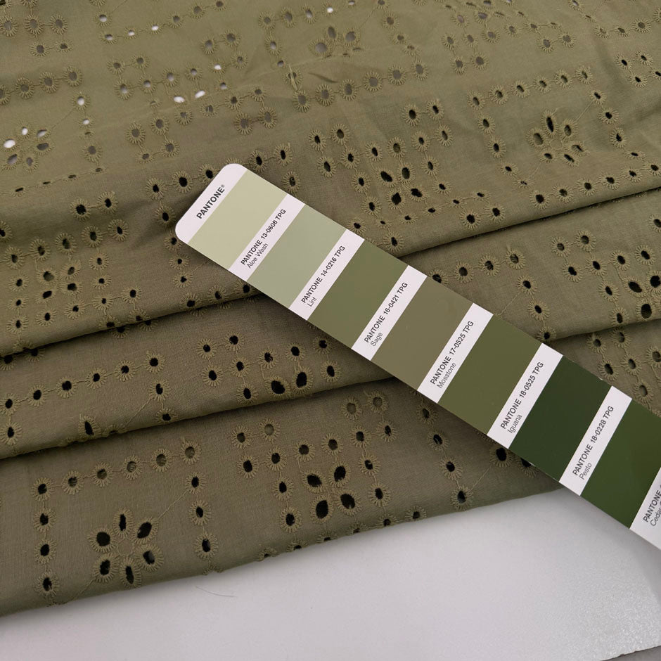 Green Sangallo Lace With A Geometric Embroidery
