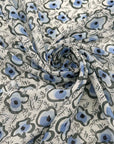 White And Blue Cotton And Silk Blend Voile With A Floral Print