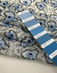 White And Blue Cotton And Silk Blend Voile With A Floral Print