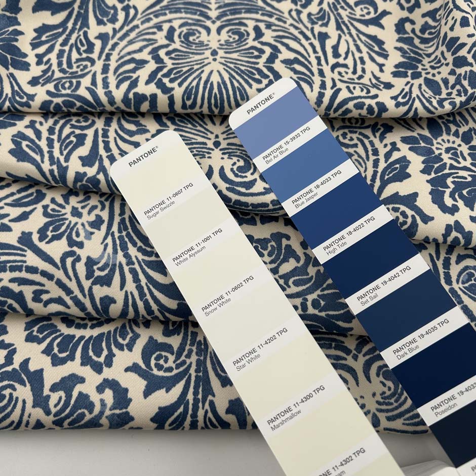 Blue Abstract Print Cotton Gabardine