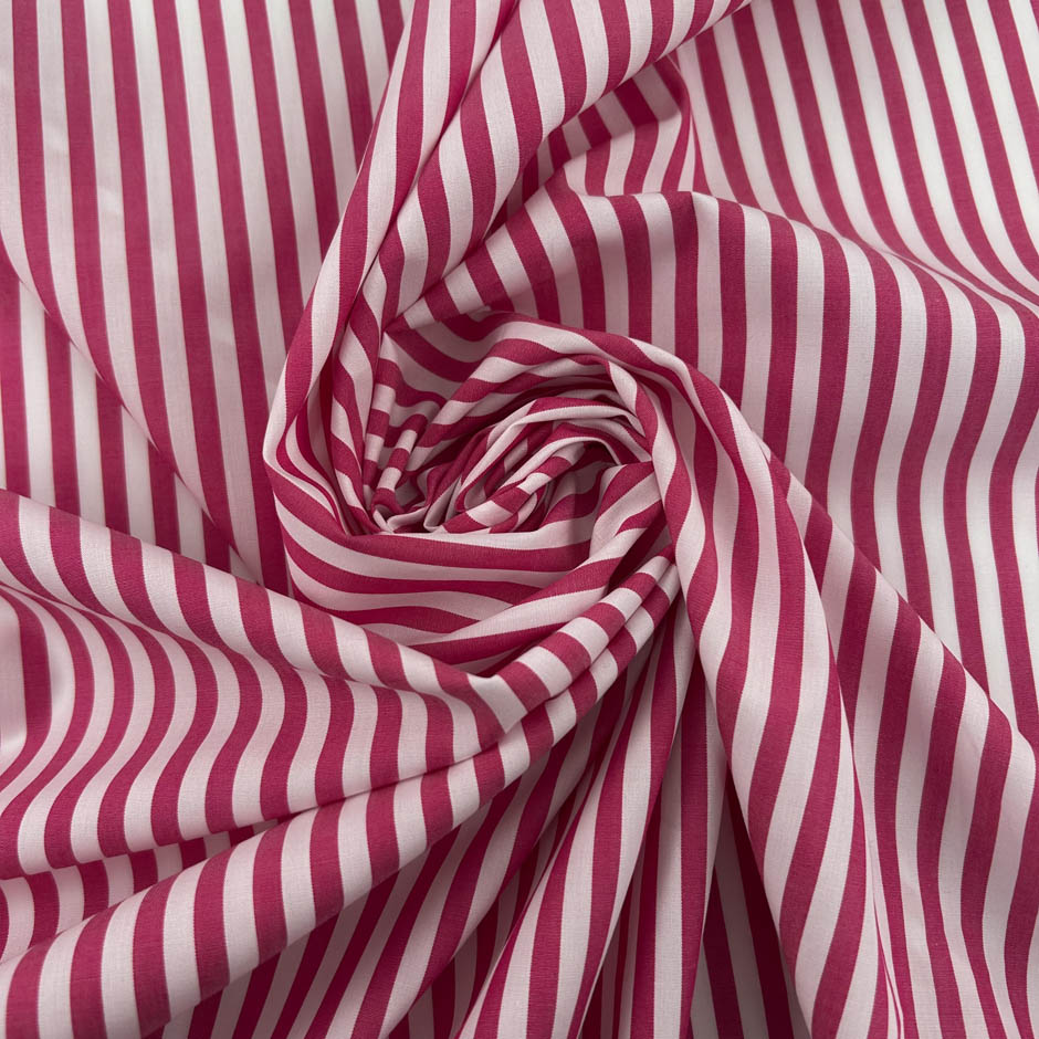 Fuchsia And White Striped Cotton Popeline