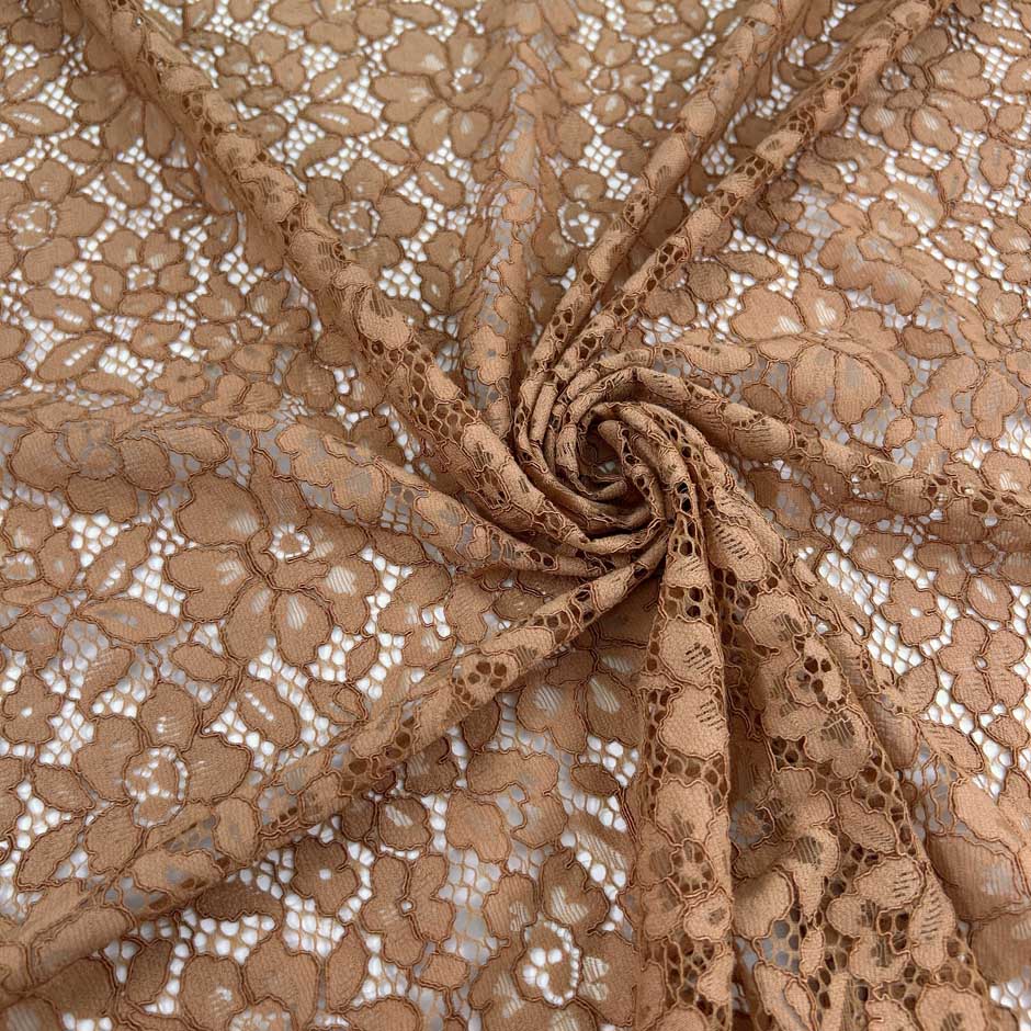 Caramel Colored Cotton Blend Rebrodé Lace