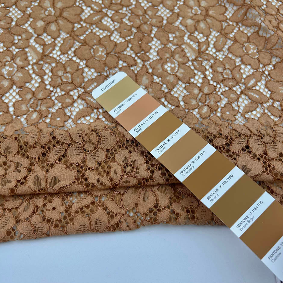 Caramel Colored Cotton Blend Rebrodé Lace