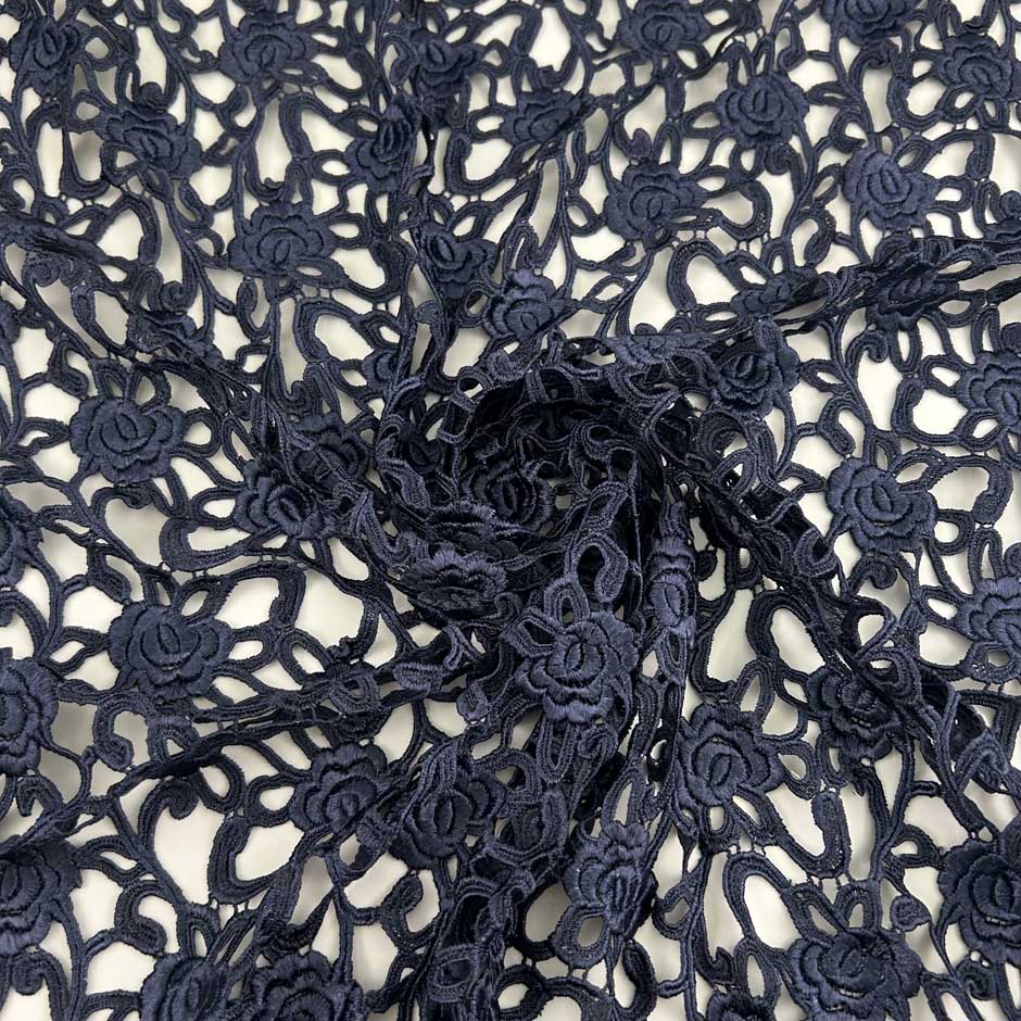 Floral Pattern Blue Viscose Macrame' Lace
