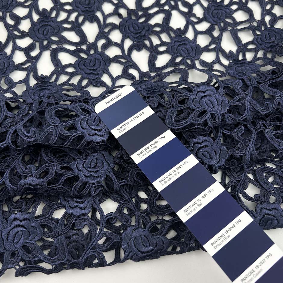 Floral Pattern Blue Viscose Macrame' Lace