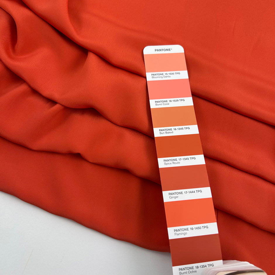 Orange Red Silk And Acetate Blend Crepe De Chine