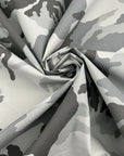Camouflage Printed Gray Stretch Cotton Popeline