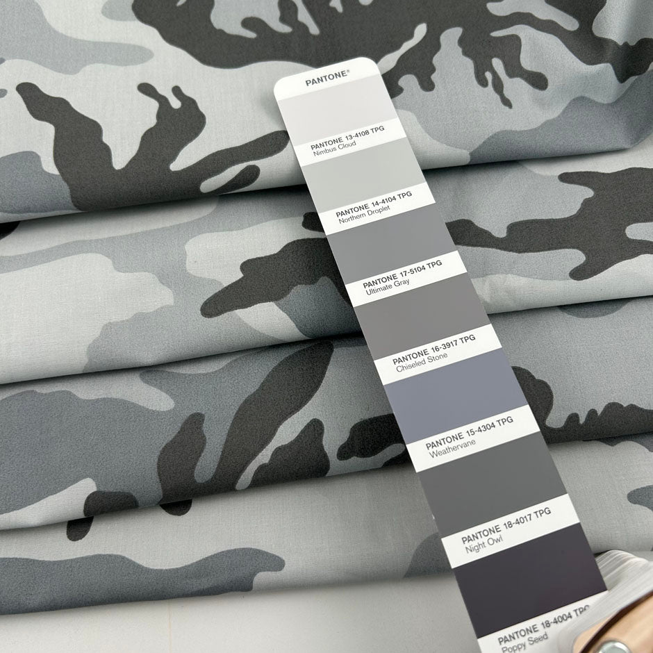 Camouflage Printed Gray Stretch Cotton Popeline