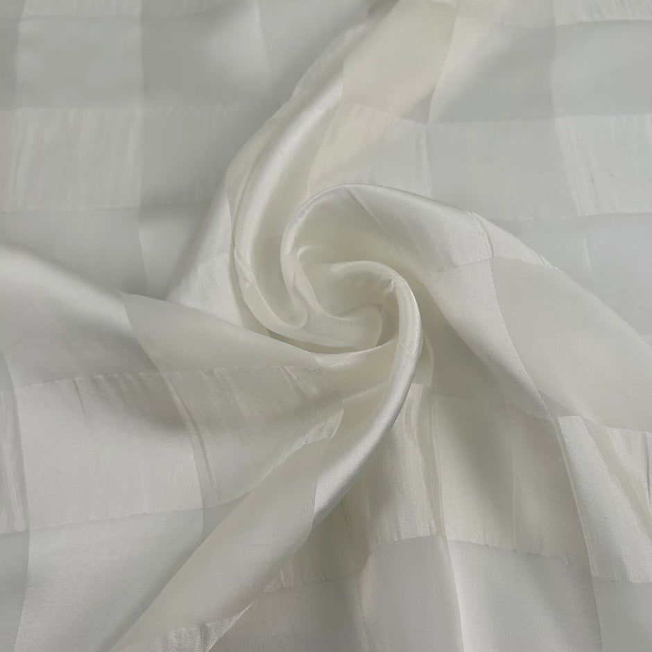 White Pure Silk Jacquard With A Checked Pattern