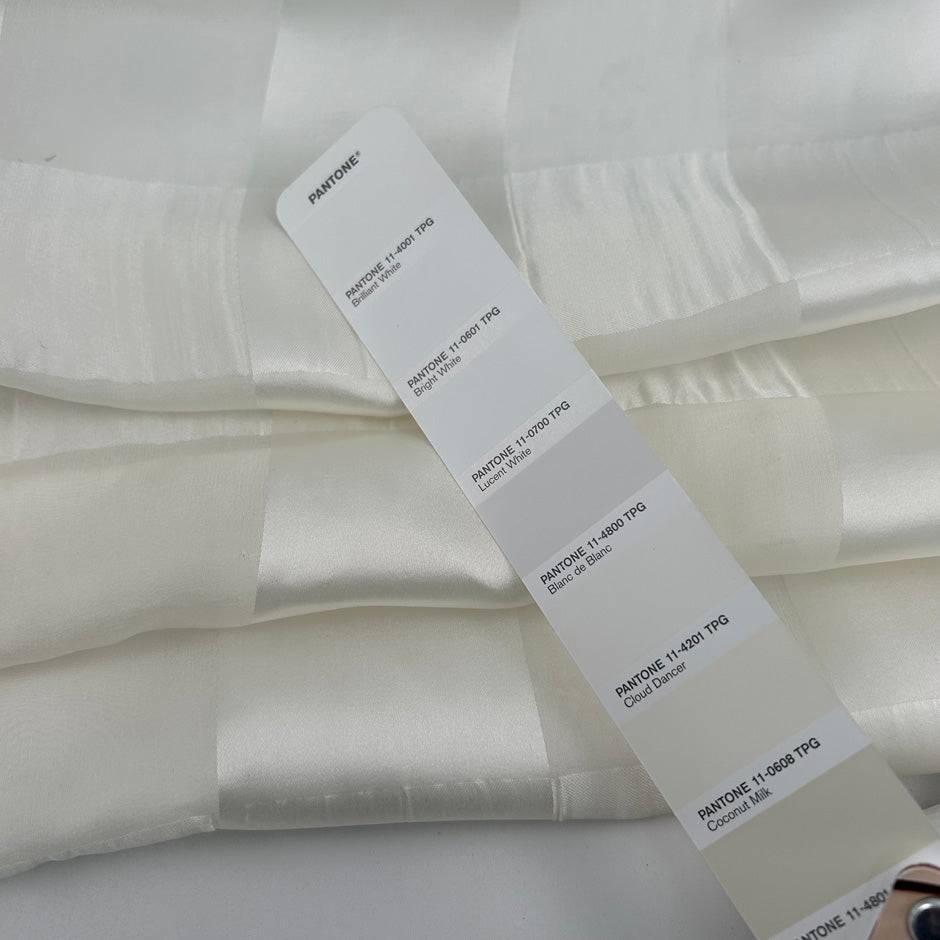 White Pure Silk Jacquard With A Checked Pattern