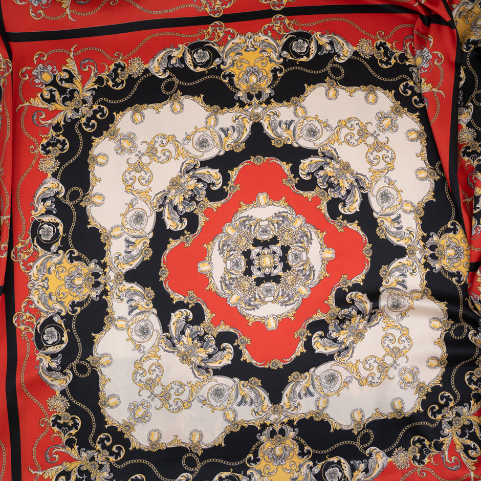 Soft satin foulare polyester multicolor fabric. High-quality deadstock fabric by the meter collected in Stock from a Maison de Couture in Italy.