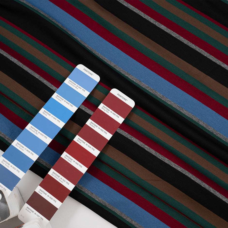 Multicolor striped cotton jersey, soft and stretchy. Deadstock fabric picked up from a Maison de Couture in Italy.