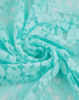 Light blue water lace polyamide and viscose. Transparent and falling. High-quality deadstock fabric collected in Stock from a Maison de Couture in Italy.