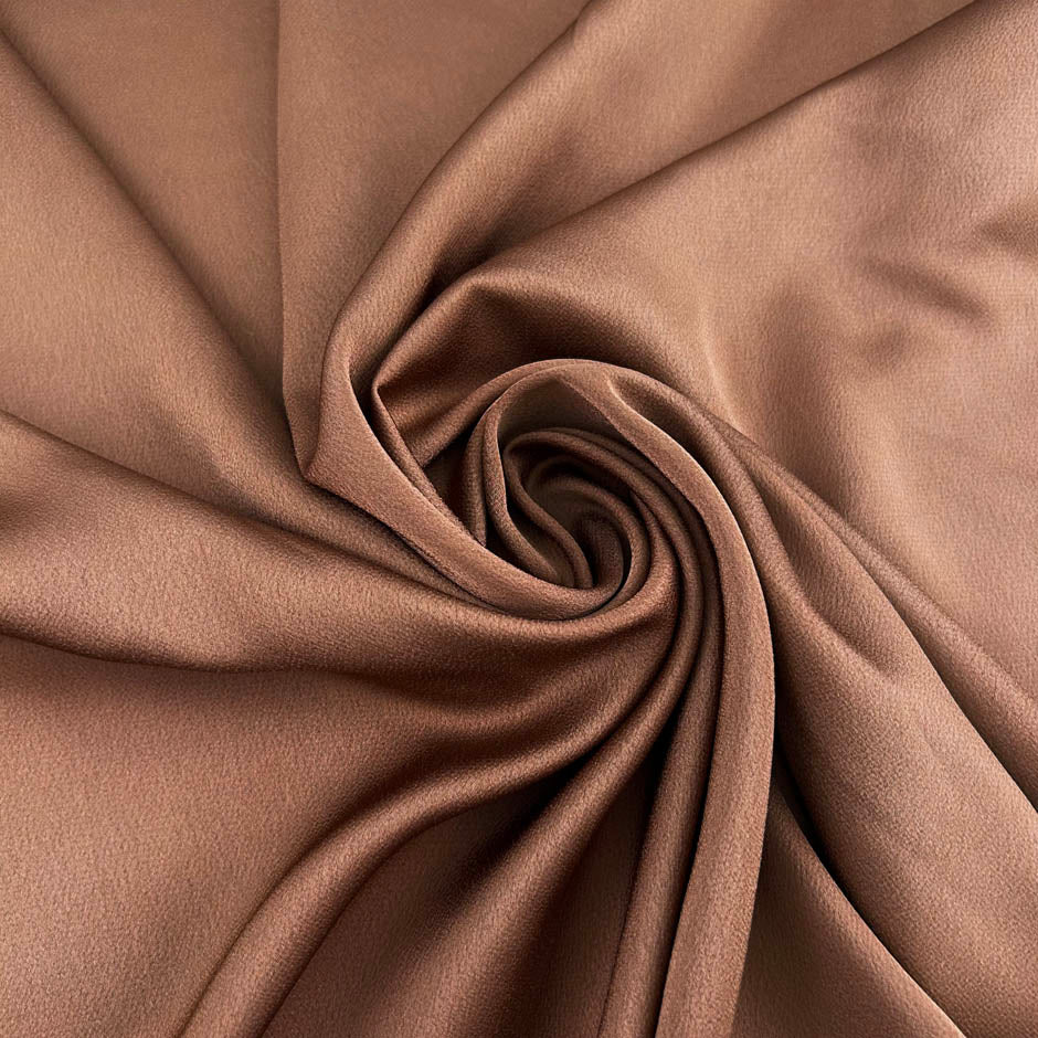 Light brown hammered polyester satin, soft and non-stretch. High-quality deadstock collected in Stock from a Maison de Couture in Italy.