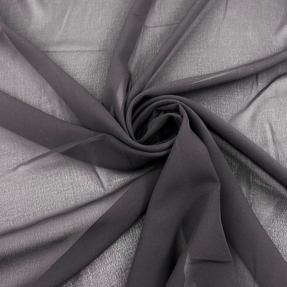 Black polyester chiffon, soft, fluid and non-stretch. High-quality deadstock collected in Stock from a Maison de Couture in Italy.