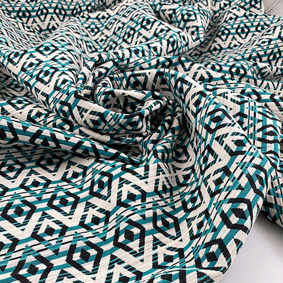 Jacquard of viscose and polyester woven and yarn dyed
