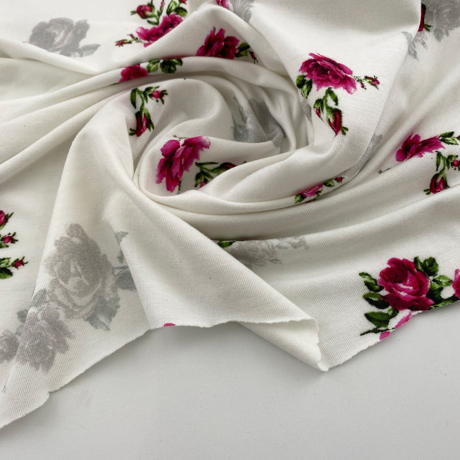 Soft stretch floral print viscose jersey