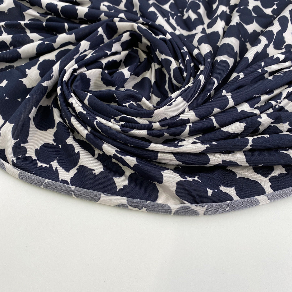 Blue and white fall printed viscose jersey