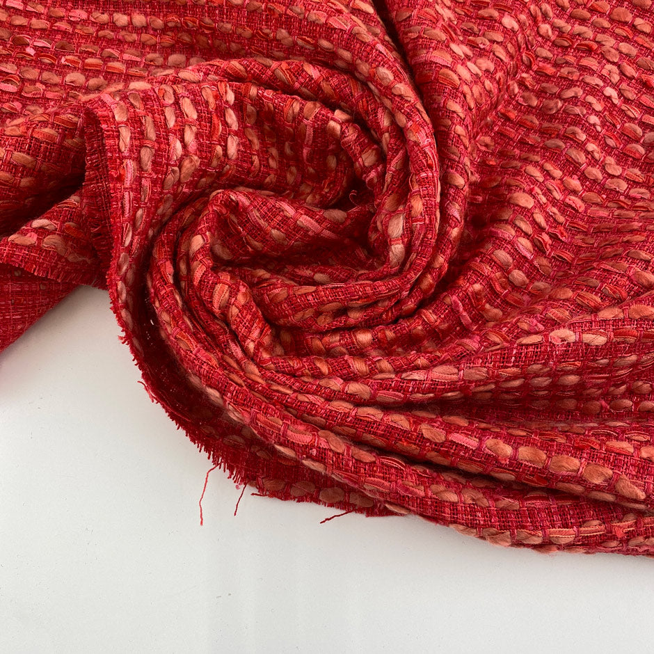 Red cotton wool viscose tweed