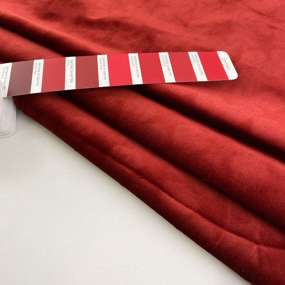 Dye-on-dye red stretch cotton velvet