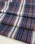 Cotton madras fabrics with blue, white and yellow stripes - High quality deadstock