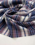 Cotton madras fabrics with blue, white and yellow stripes - High quality deadstock