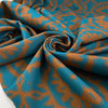 Punto Milano stretch jersey polyester, beautiful paisley design in turquoise and brown. High-quality deadstock fabric collected in Stock from a Maison de Couture in Italy.