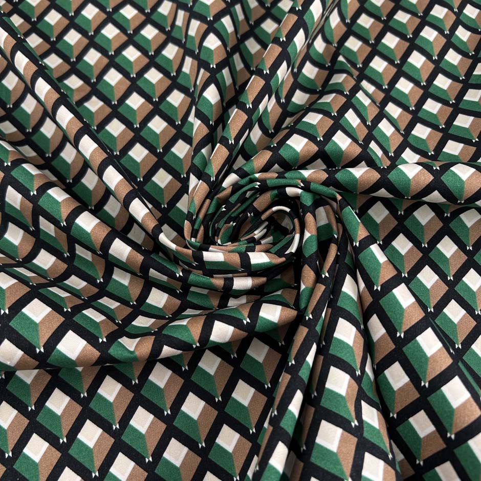Multicolour geometric print cotton sateen, stretch and perfect for shirts. High-quality deadstock collected in Stock from a Maison de Couture in Italy.
