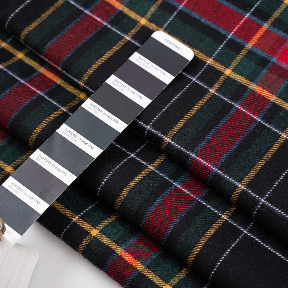 Flannel Madras Tartan Wool And Cotton. The fabric is soft and structured. High-quality deadstock fabric collected in Stock from a Maison de Couture in Italy.