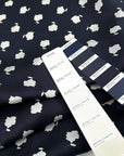 Blue and white abstract print pure silk twill, soft and non-stretch. Perfect for dresses, shirts and blouses. High-quality deadstock collected in Stock from a Maison de Couture in Italy.