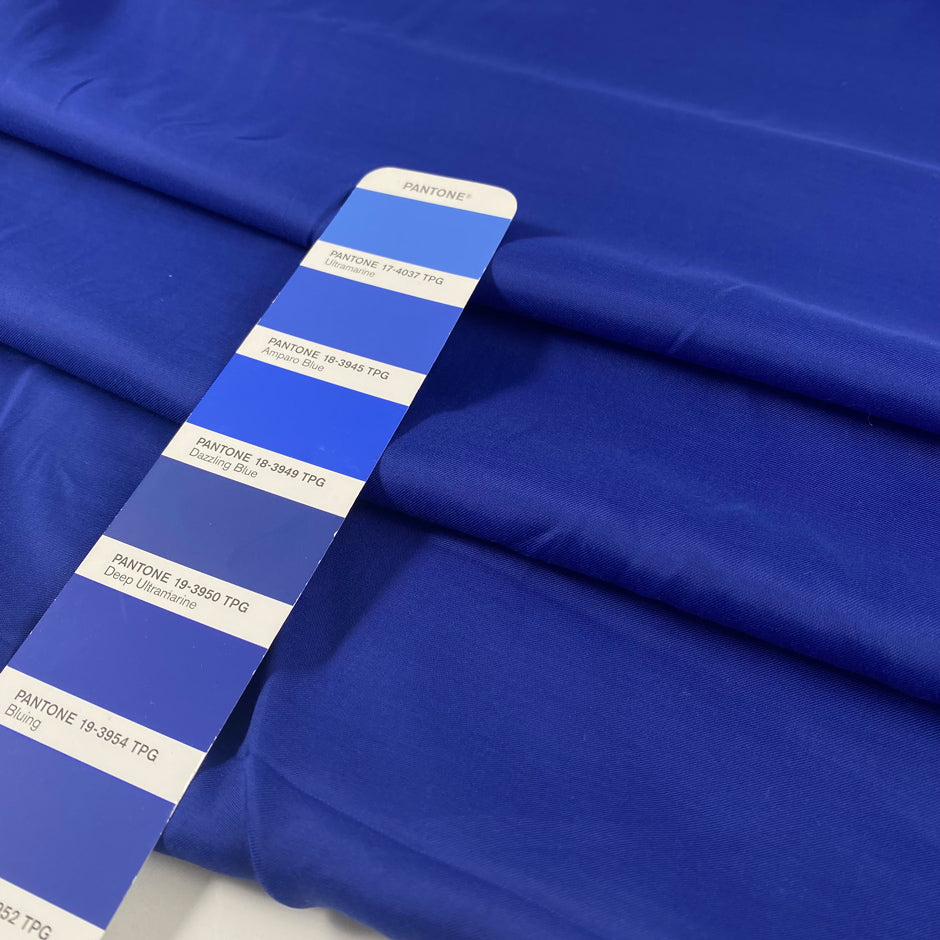 Pure viscose blue canvas fabric. High-quality deadstock fabric by the meter collected in Stock from a Maison de Couture in Italy.