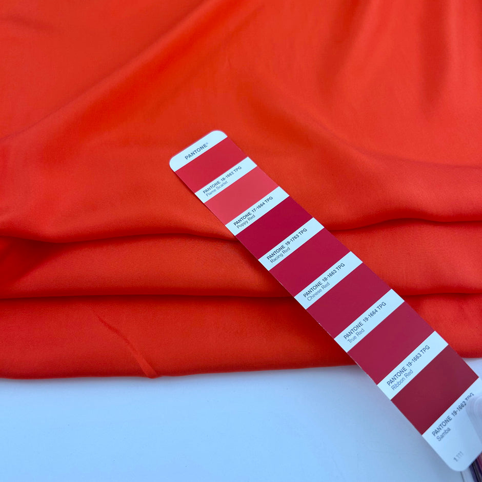 Red pure silk habotai, soft, fluid, not transparent and non-stretch. High-quality deadstock collected in Stock from a Maison de Couture in Italy.