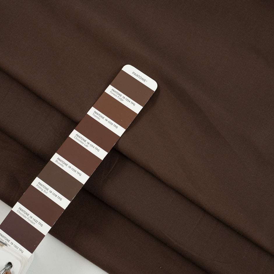 Structured brown cotton flannel twill fabric. High quality deadstock fabric.