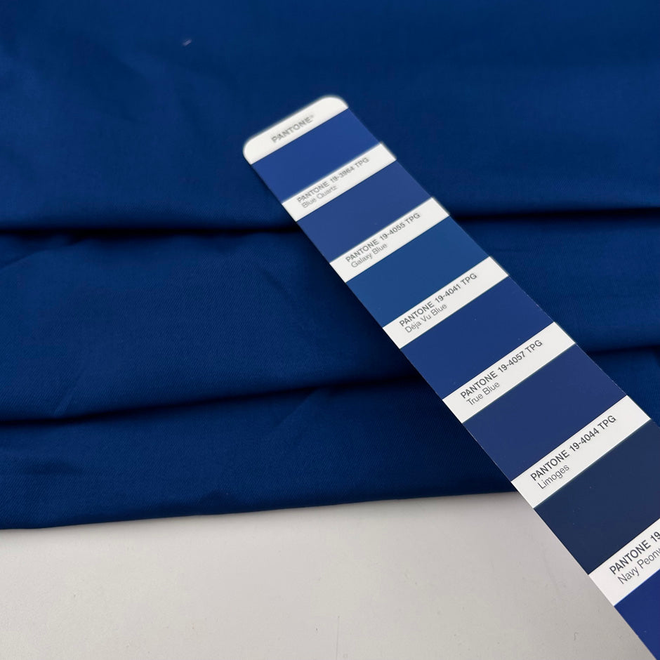 Lightweight China Blue cotton gabardine with a soft, non-stretch finish. Ideal for making shirts. High-quality deadstock collected in Stock from a Maison de Couture in Italy.