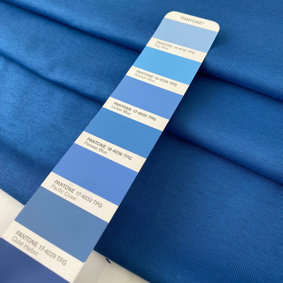 Cotton jersey in light blue color reference Leaching Blue. Very soft, flowy, and light. Ideal for t-shirts, dresses, light trousers, sweatshirts, and skirts. High-quality deadstock collected in Stock from a Maison de Couture in Italy.