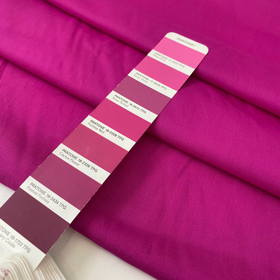 Italian silk in rose violet, very soft and light with gentle structure. Ideal for dresses, skirts, blouses, and shirting. High-quality deadstock collected in Stock from a Maison de Couture in Italy.